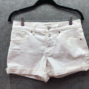 Express Mid Rise Shortie Denim Jean Shorts Womens 3 White Roll Cuff Stretch
